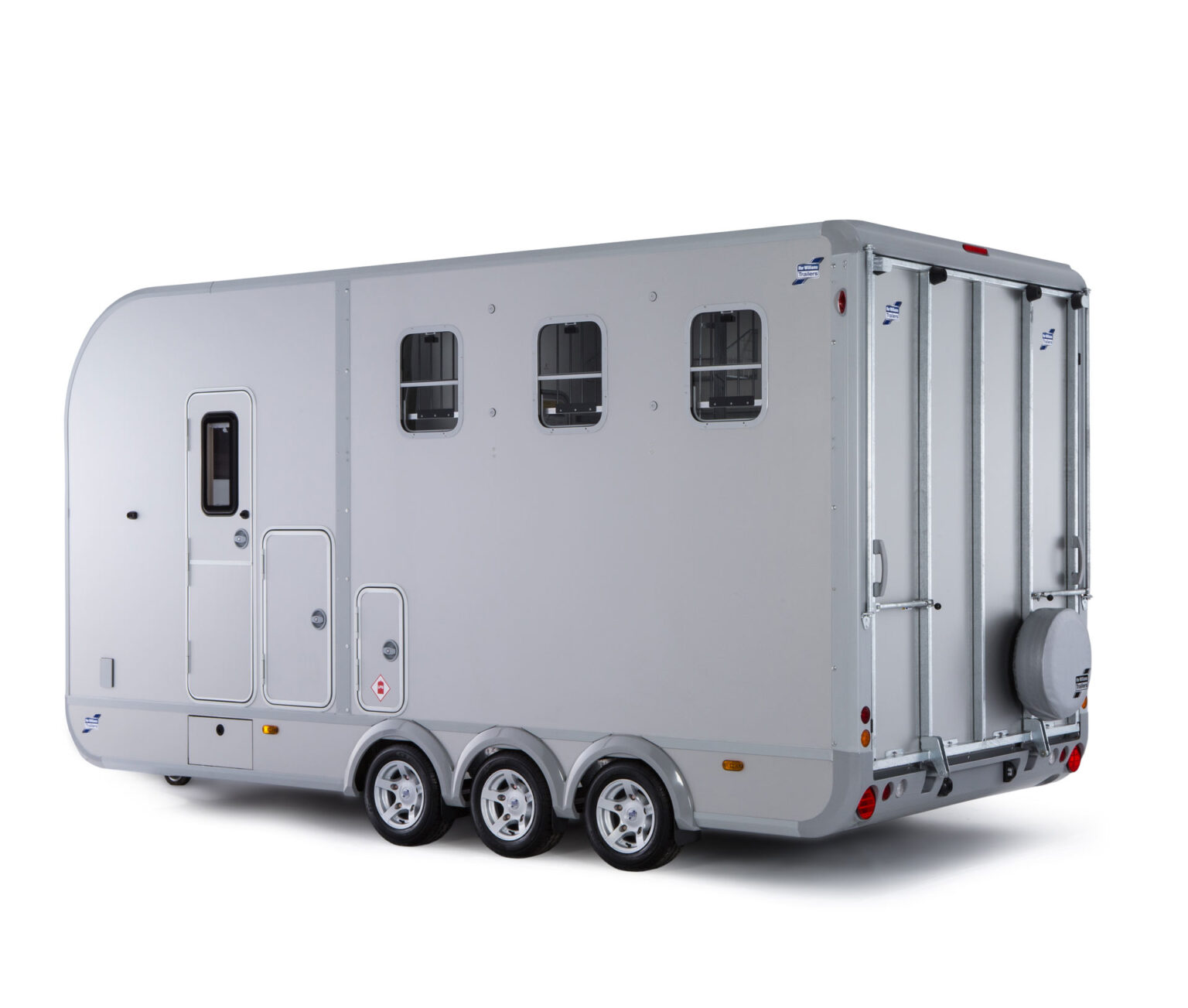 Rollins Farm Trailers Eventa L tri-axle horse trailer with living quarters.