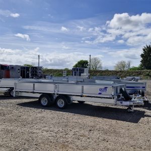 Ifor Williams LM1666 flatbed trailer with drop sides, twin-axle design