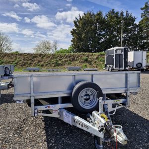 Ifor Williams LM187 Flatbed Trailer with removable sides and spare wheel.