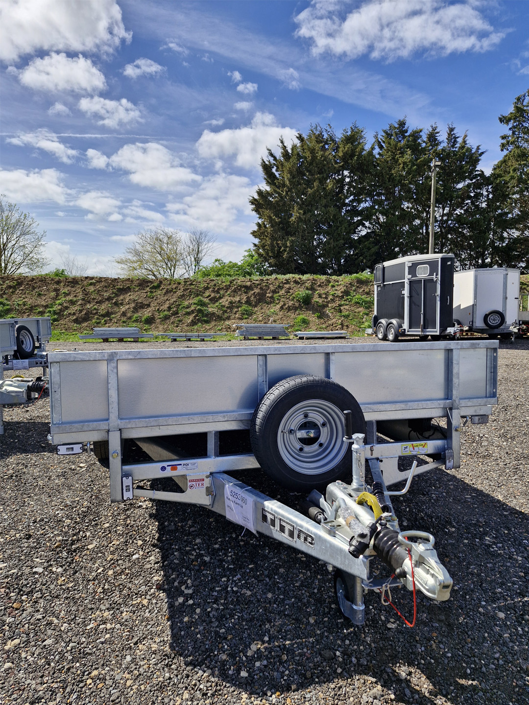 Ifor Williams LM187 Flatbed Trailer with removable sides and spare wheel.