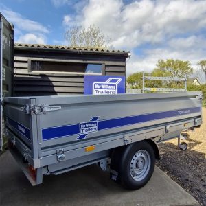 Ifor Williams TM141-2514 Tow-Max flatbed trailer with drop sides displayed outdoors