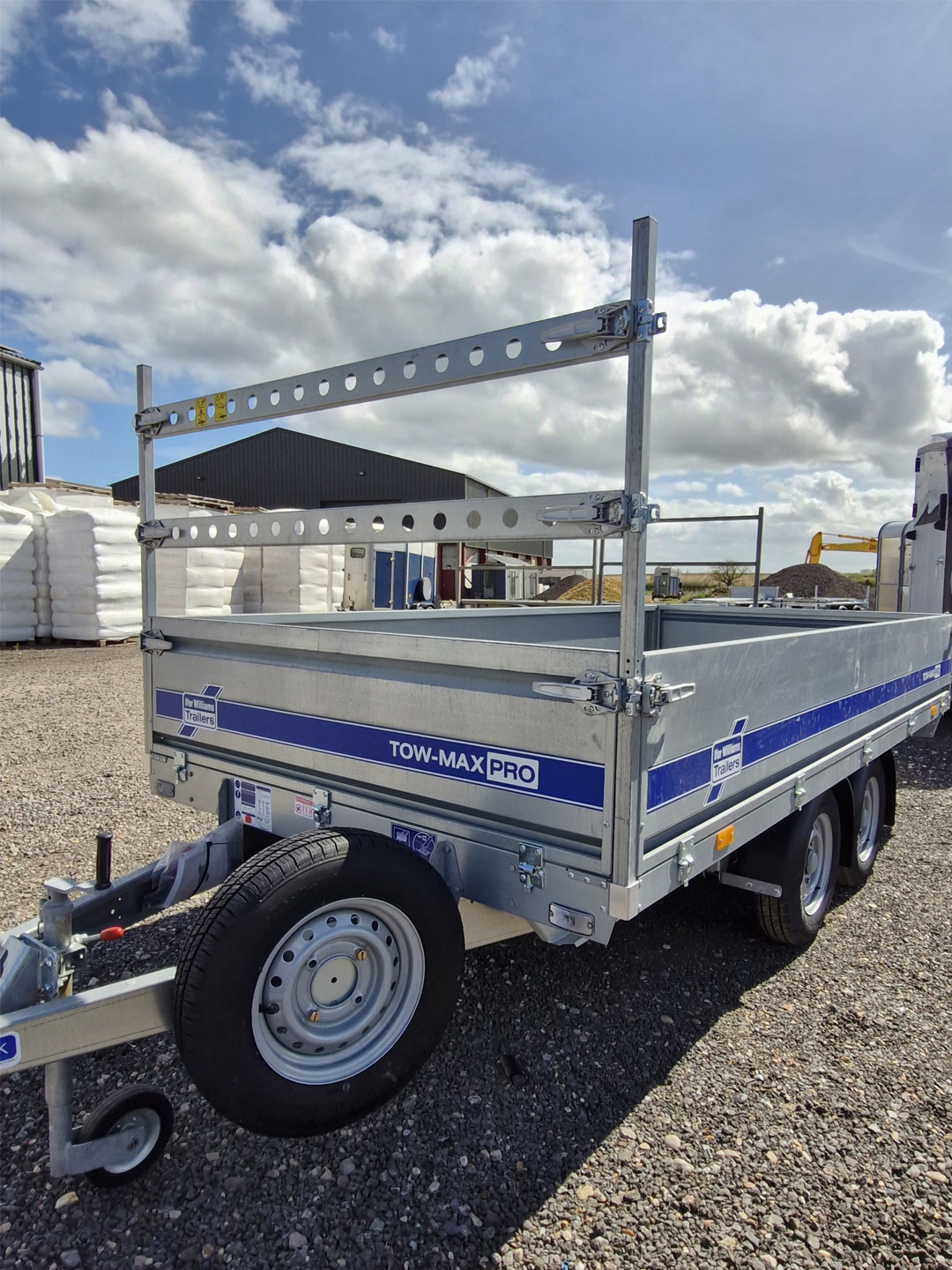 Ifor Williams TM272-3617 Tow-Max Pro flatbed trailer with ladder rack.